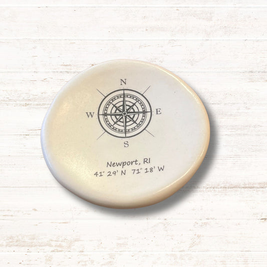 Newport, RI Compass Rose Ceramic Ring Dish with Coordinates