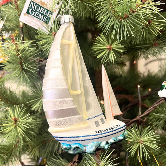 'Sailboat on the Ocean" Newport, RI Blown Glass Kurt Adler Ornament