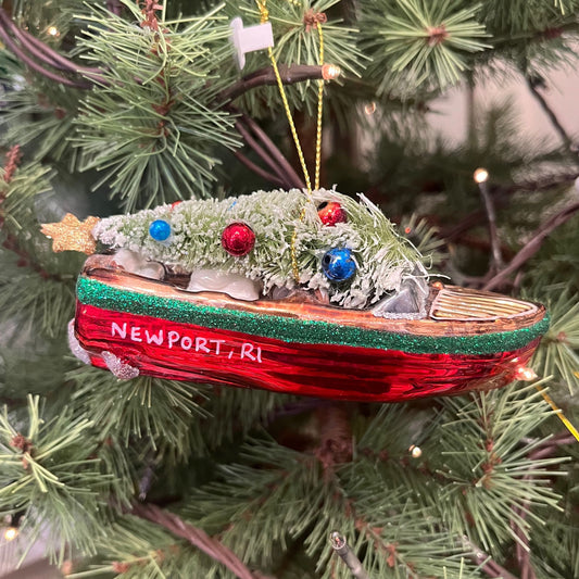 Newport, RI Runabout Boat with Christmas Tree