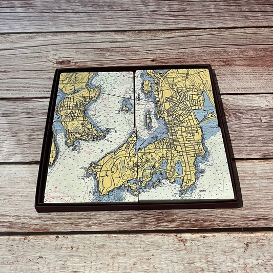 Aquidneck Island Marble Tile Coaster Set of 4