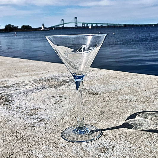 Newport, RI Pell Bridge Etched Martini Glass