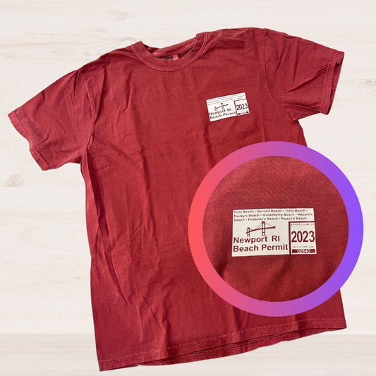 Newport, RI Beach Permit T-Shirt, Crimson