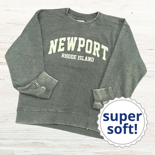 Newport, RI Super Soft Crewneck Sweatshirt, Dark Sage