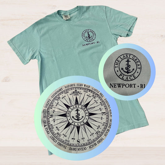 Newport Compass T-Shirt. Aqua