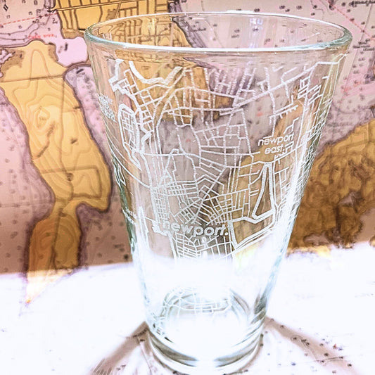 Newport, RI Map Pint Beer Glass