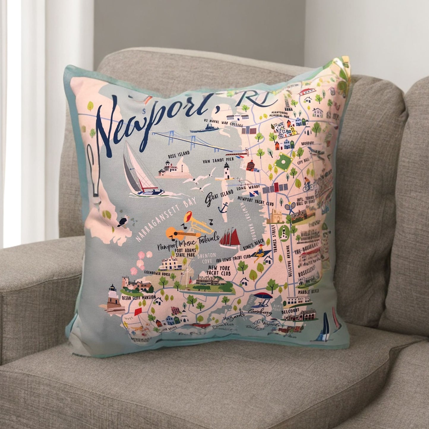 Newport RI Map Pillow