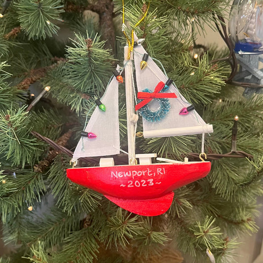 Newport, RI Decorated Sailboat Ornament