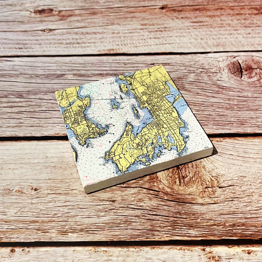 Newport, RI (Aquidneck Island) Marble Map Tile Coaster