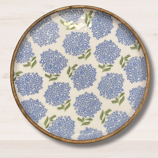 Hydrangea Wood Round Tray - MEDIUM