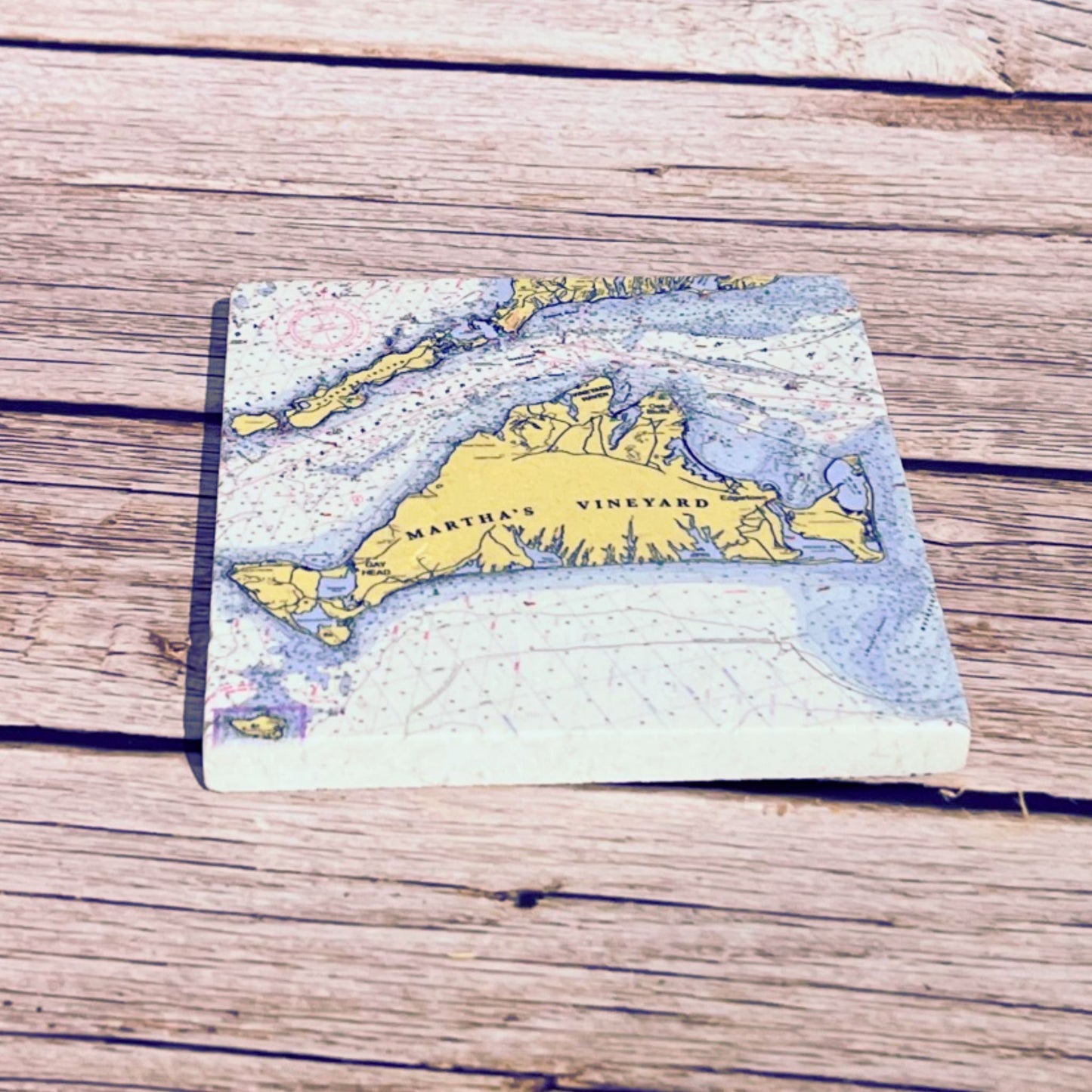 Martha's Vineyard Marble Map Tile Coaster