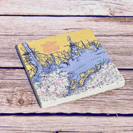 Mystic, CT Marble Map Tile Coaster