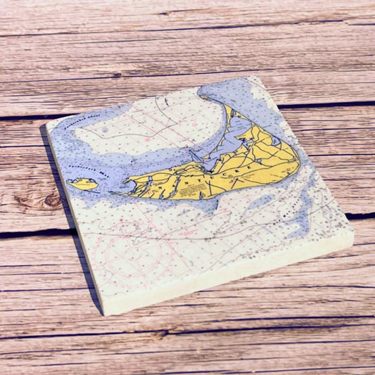 Nantucket Marble Map Tile Coaster